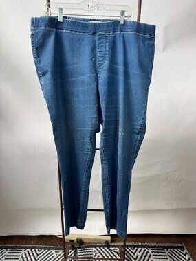 Per Se Womens Plus Size 2X Blue Denim Pull-On Stretch Jeggings Made In China